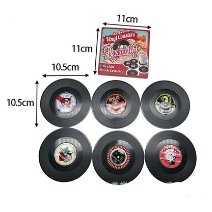 Vinyl Record Coasters with Retro Vinyl Player Holder