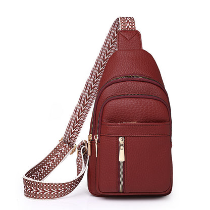 High-Quality Large Capacity Solid Color Crossbody Bag – Patterned Strap Design