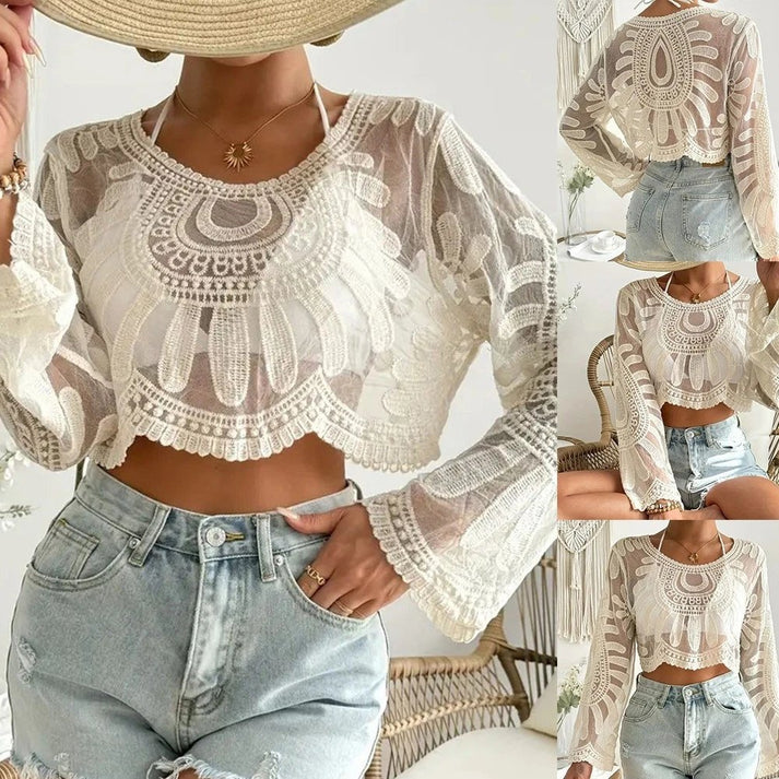 Women's Floral Embroidered Semi-Sheer Cover Up