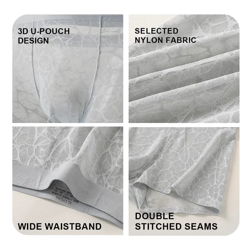 Men's Ultra-Thin Lace Mesh Boxer Briefs 3-Pack