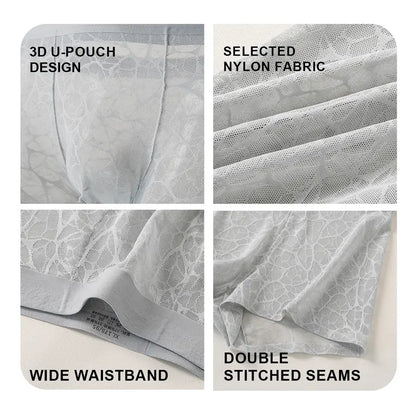 Men's Ultra-Thin Lace Mesh Boxer Briefs 3-Pack