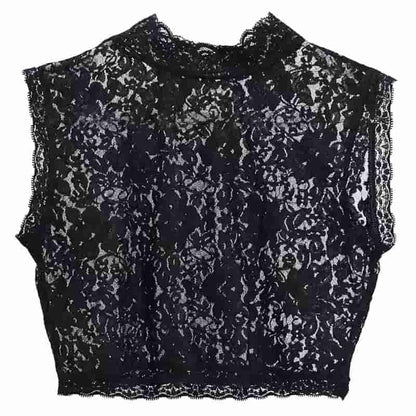 👗Mock Turtleneck Lace Camisole – Sleeveless Mesh Top, Sexy Summer Innerwear
