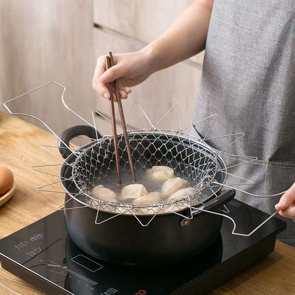 Stainless Steel Folding Fry Basket - Multi-Function Kitchen Strainer for Frying