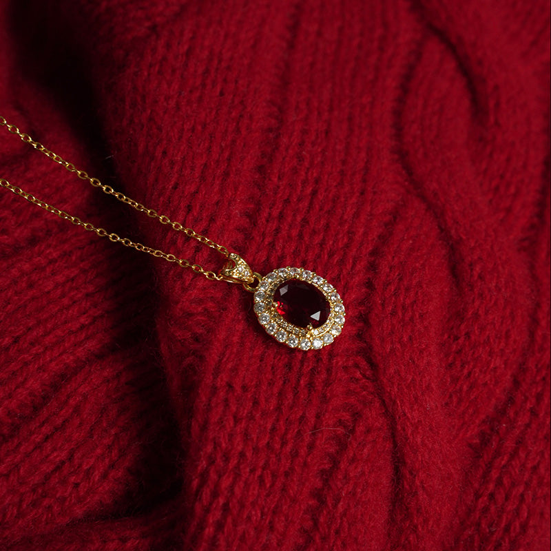 【Banquet Exclusive】Vintage-inspired, Delicate Luxury Elegant Sparkling Micro-paved Ruby Necklace