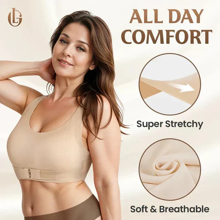 Front Closure Cross-Back Wireless Posture Bra