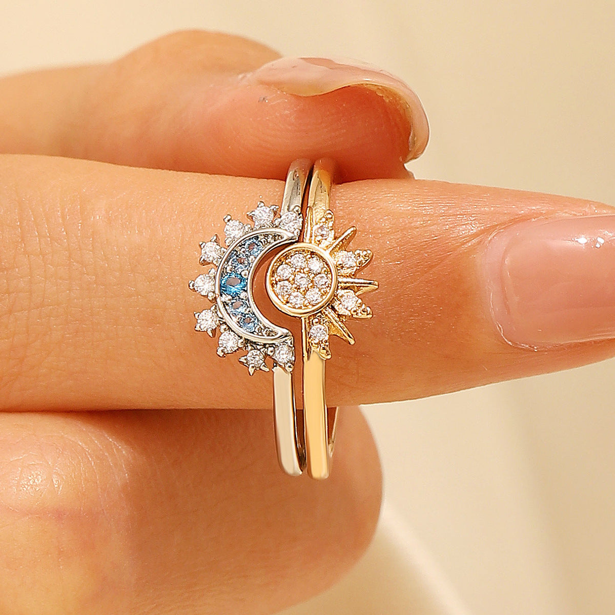 Moon and Sun Couple Magnetic Pendant, Bracelet, and Ring with Embellished Crystals