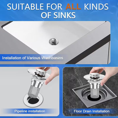 Stainless Pop-Up Sink Drain Filters with Removable Baskets