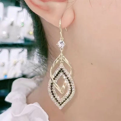 Double-Layer Hollow Diamond Teardrop Earrings