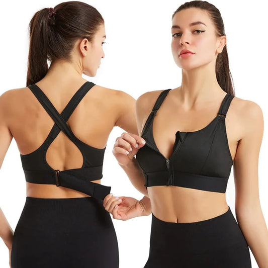 Adjustable front zip sports bra