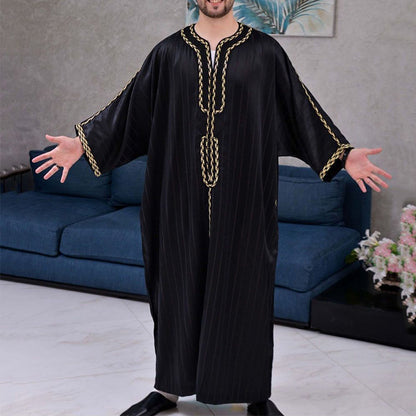 Men's Loose V-Neck Short Sleeve Long Robe