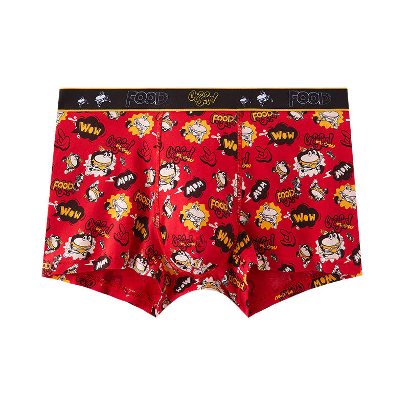 Bright Red Printed Skin-Friendly Antibacterial Men's Underwear