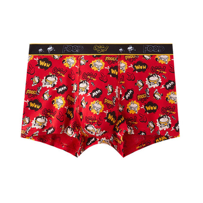 Bright Red Printed Skin-Friendly Antibacterial Men's Underwear