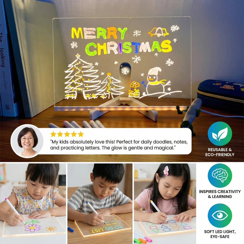 Kids Glow Drawing Board – Tracing & Writing Tablet, Erasable Fluorescent Toy