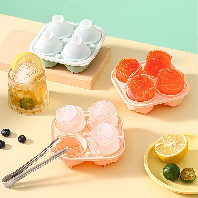 🌹🧊  Rose-Shaped Food-Grade Silicone Ice Mold