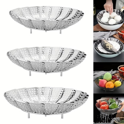Expandable Stainless Steel Steamer – Steam, Drain, Serve, Store Collapsible Folding Basket for Small Kitchens