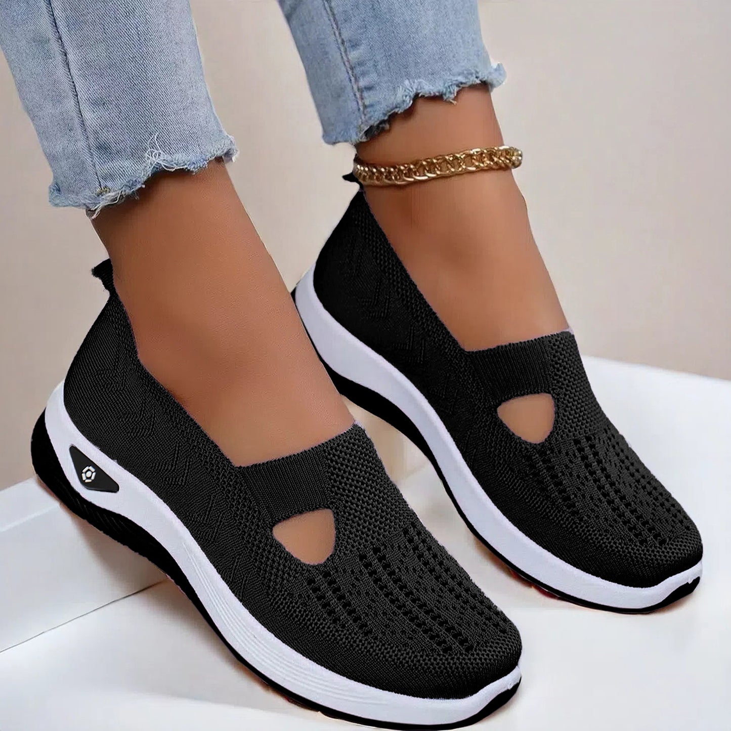High Quality-Women's large size knitted mesh casual shoes, soft sole and breathable