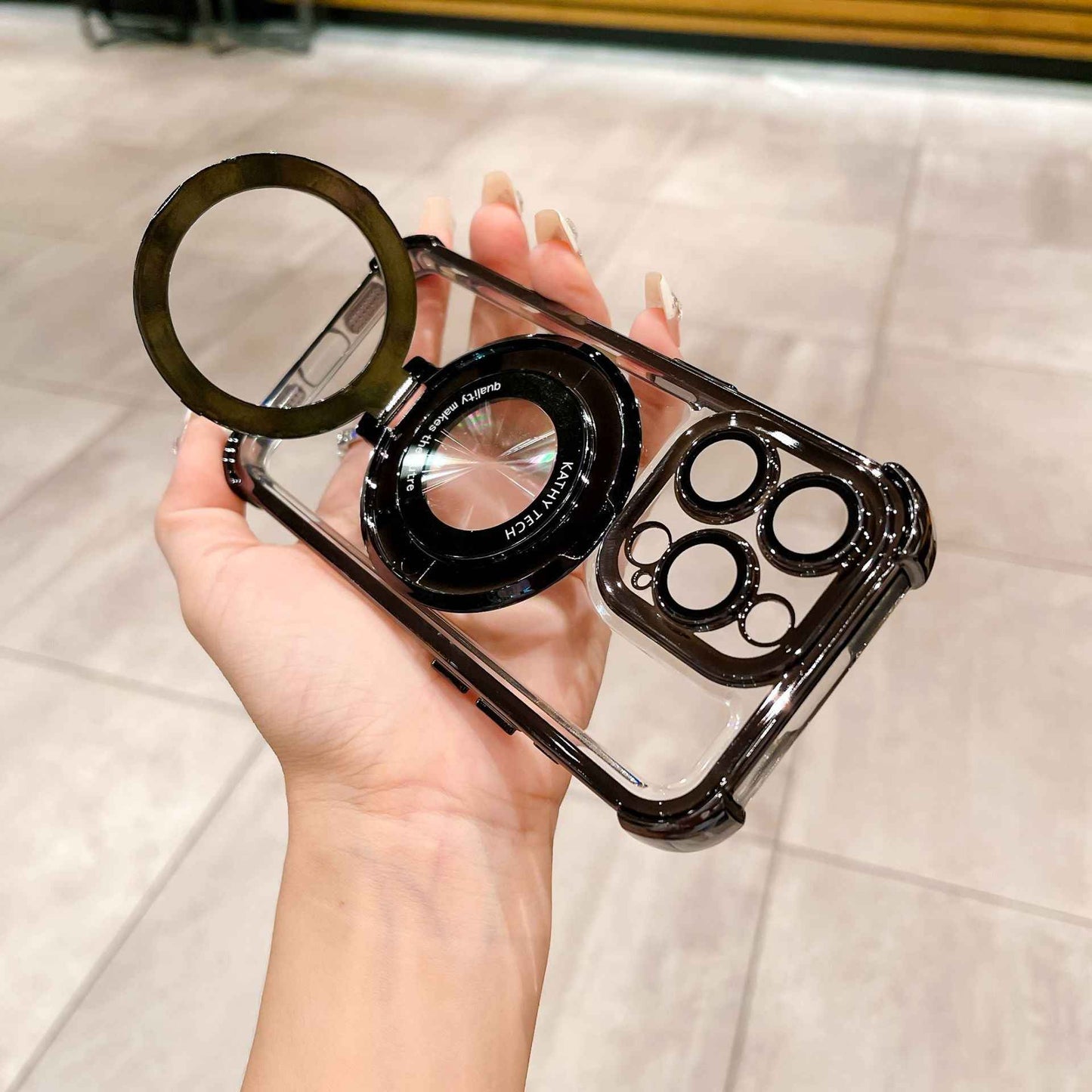 Magnetic Phone Case with Kickstand for iPhone – Electroplated Hard Back & 4-Corner Airbag Protection