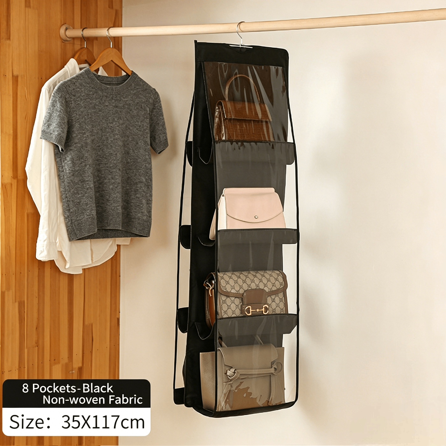 Hanging Handbag Dust-Proof Organizer – 6/8 Large Pockets, Fits Closet & Door, Dustproof & Shape Retention