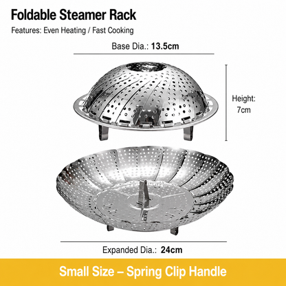 Expandable Stainless Steel Steamer – Steam, Drain, Serve, Store Collapsible Folding Basket for Small Kitchens