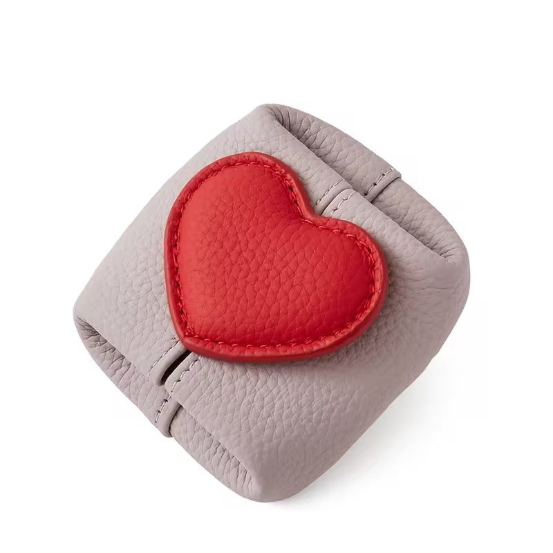 Genuine Leather Heart-Shaped Mini Storage Bag, Coin Purse
