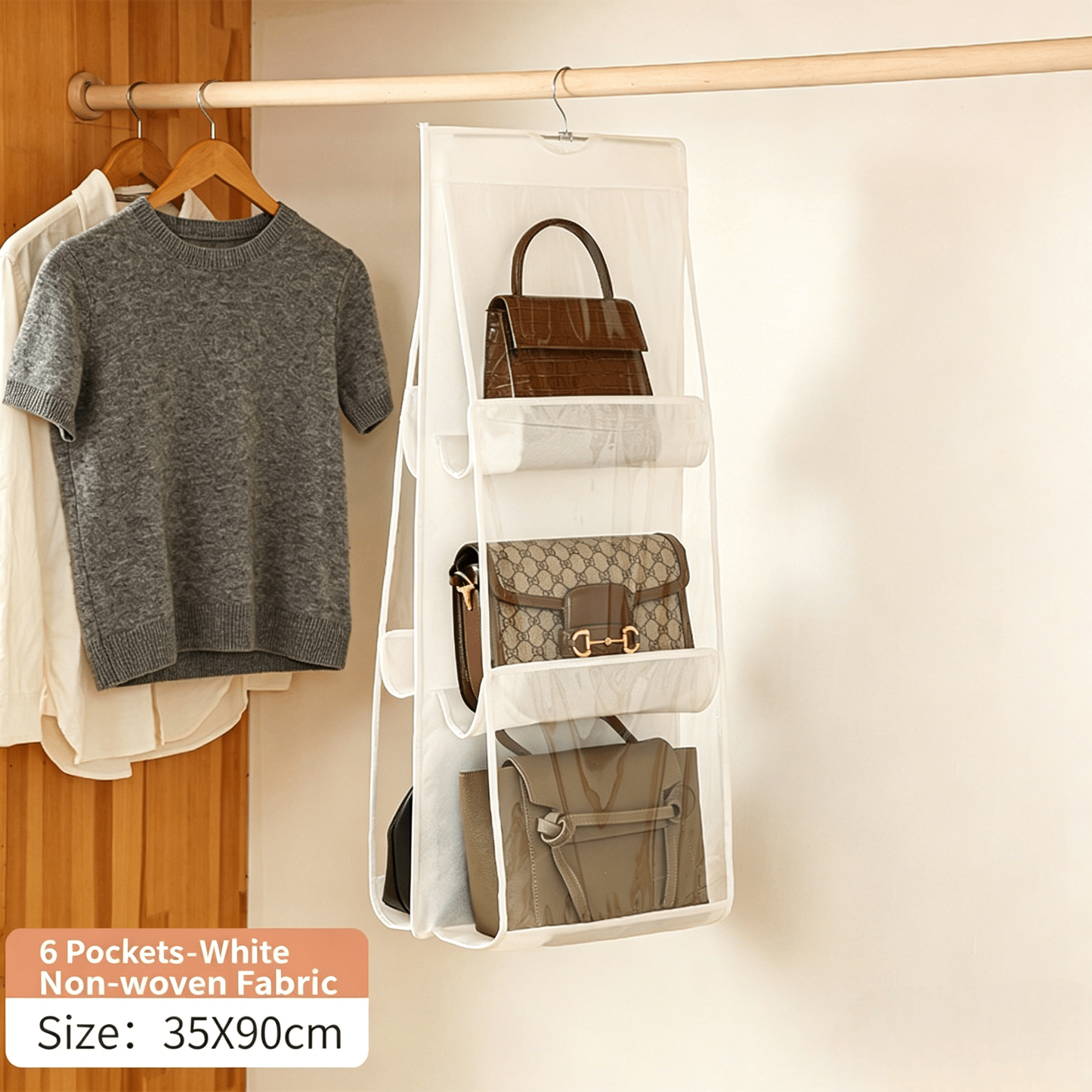 Hanging Handbag Dust-Proof Organizer – 6/8 Large Pockets, Fits Closet & Door, Dustproof & Shape Retention