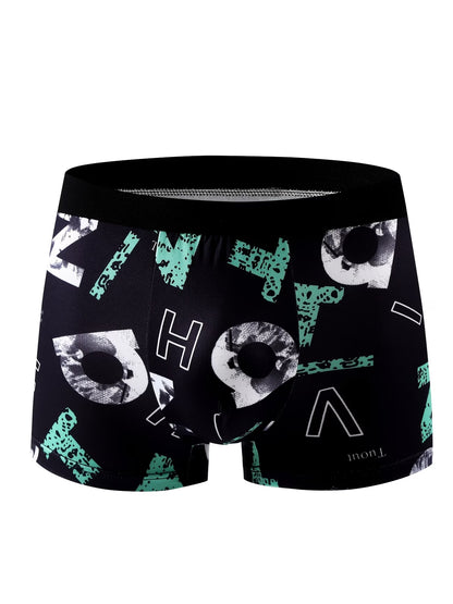 Men's sporty trendy boxer briefs with letter print, ice-silk breathable