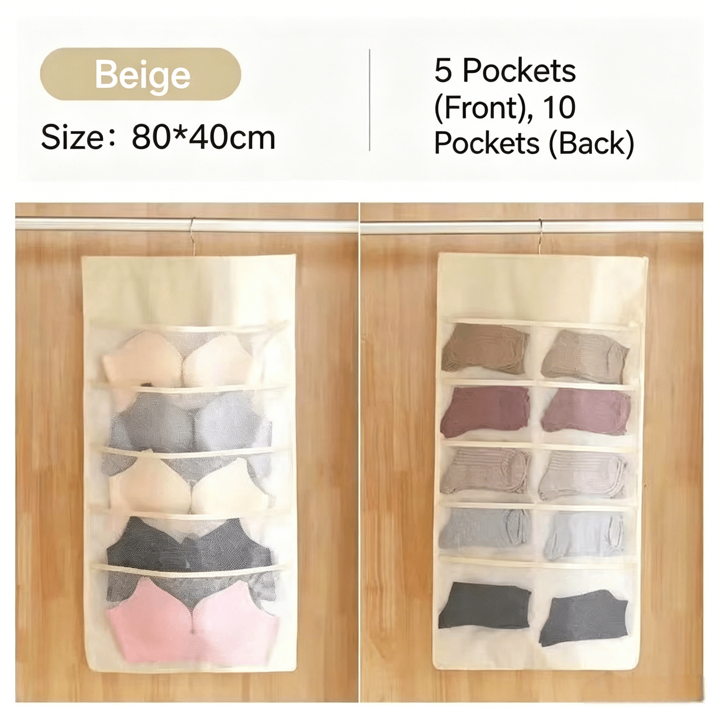 Double-Sided Underwear Hanging Organizer – Large Capacity, Holds Bras, Socks & Underwear, Space-Saving for Closet