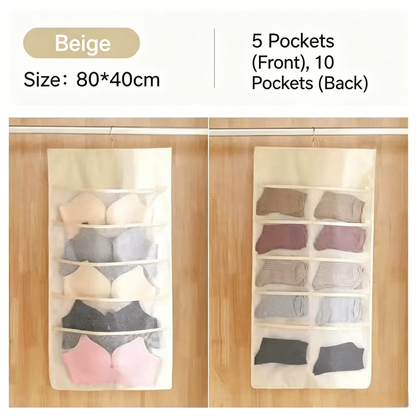 Double-Sided Underwear Hanging Organizer – Large Capacity, Holds Bras, Socks & Underwear, Space-Saving for Closet