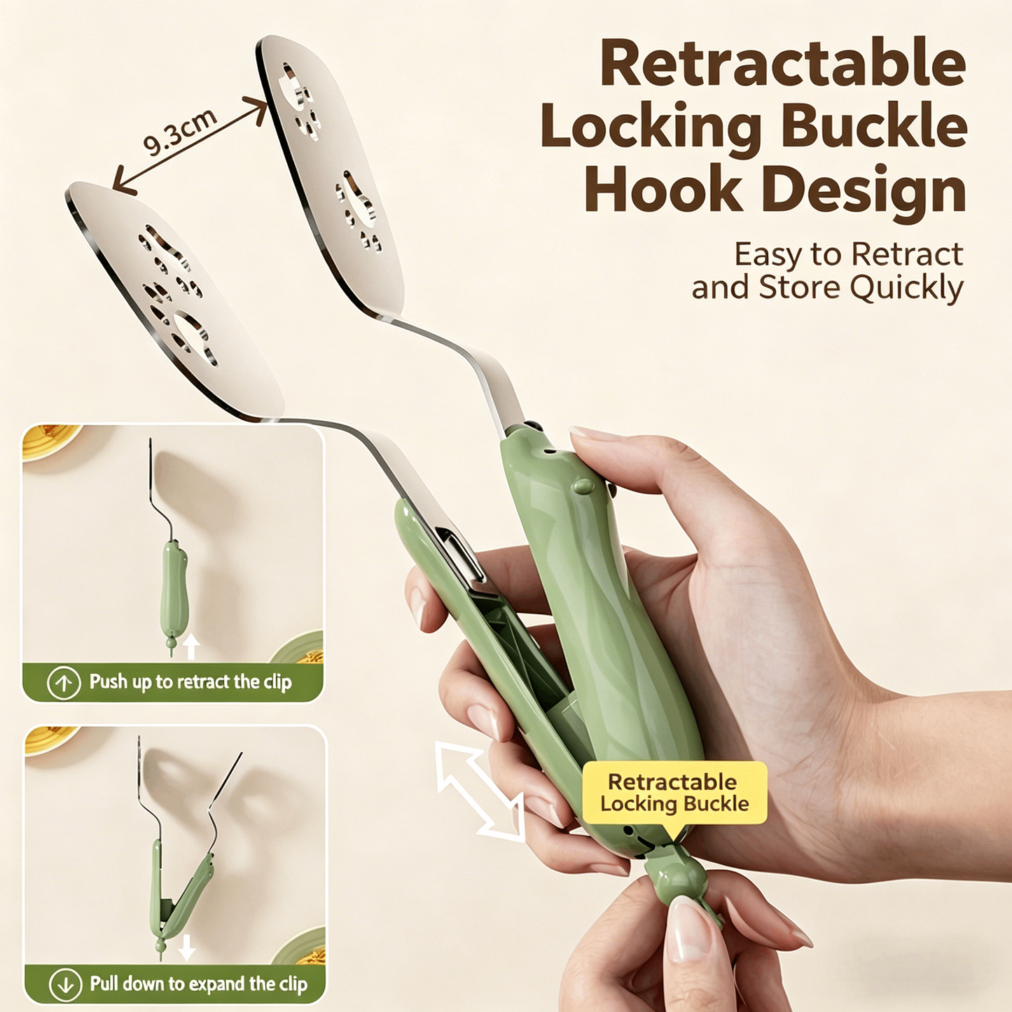 🍳 2-in-1 Lockable Oil-Draining Spatula Tongs 🔥