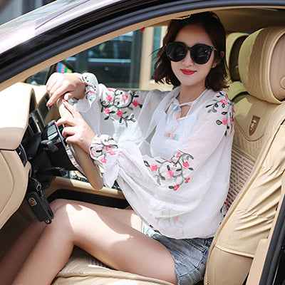 Women's Embroidered Chiffon Sun Protection Shawl – Lightweight, Elegant & Breathable