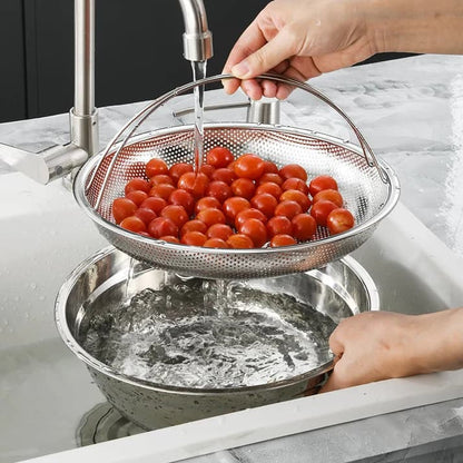 All-In-One Stainless Steel Steamer & Fry Basket – Portable with Handle & Feet, Steaming & Frying in One Basket