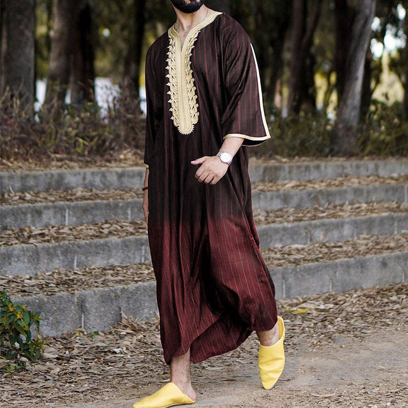 Men's Loose V-Neck Short Sleeve Long Robe