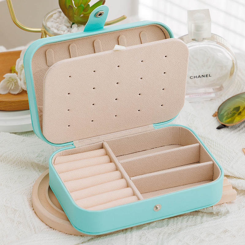 Portable Jewelry Organizer Case – Button Leather Zipper Pouch, Travel Jewelry Display Box, Scratch & Tangle-Free