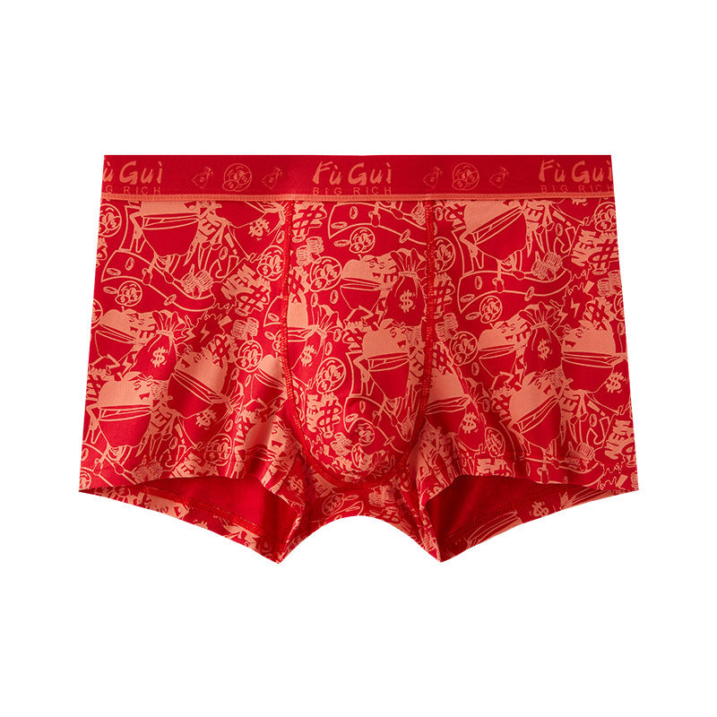 Bright Red Printed Skin-Friendly Antibacterial Men's Underwear