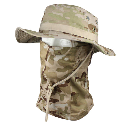 High Quality-Outdoor Camouflage Fisherman Hat, Hat and Face Mask 2-Piece Set