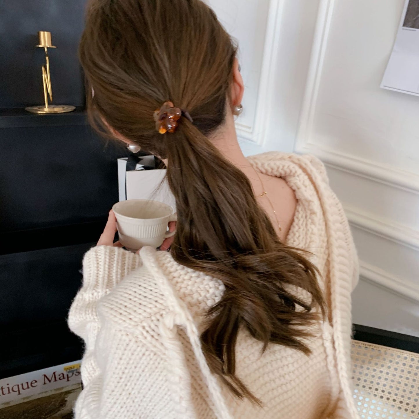 Acryl Flowers Decor Hair Tie，Women's Casual Everyday Rubber Band