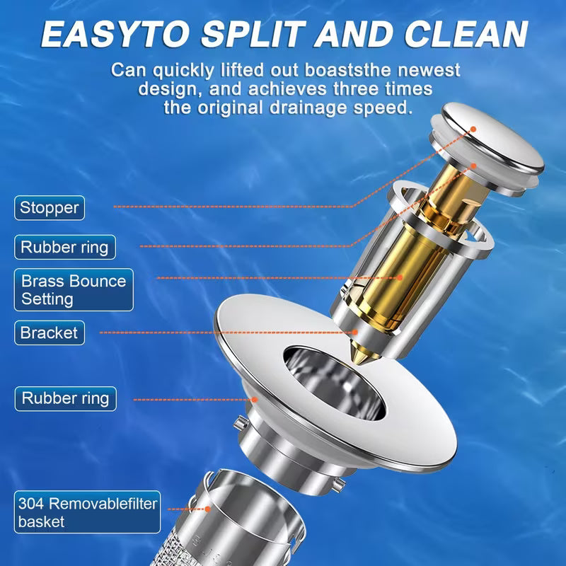 Stainless Pop-Up Sink Drain Filters with Removable Baskets