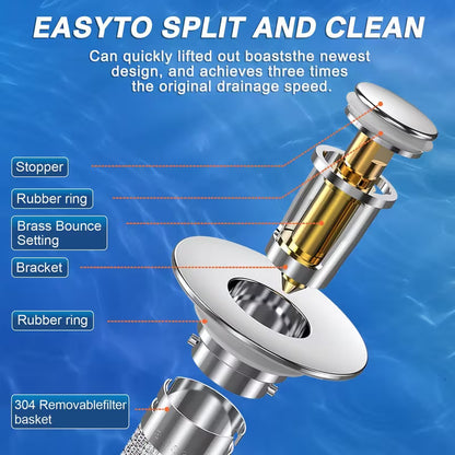 Stainless Pop-Up Sink Drain Filters with Removable Baskets