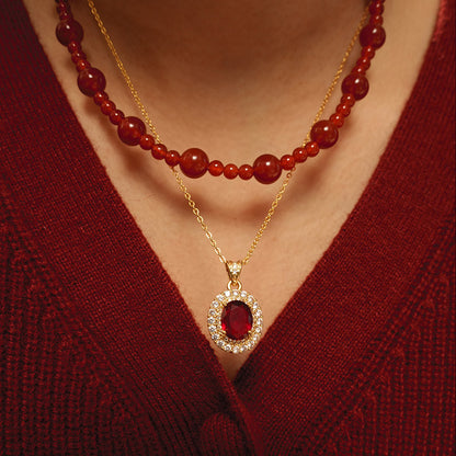 【Banquet Exclusive】Vintage-inspired, Delicate Luxury Elegant Sparkling Micro-paved Ruby Necklace