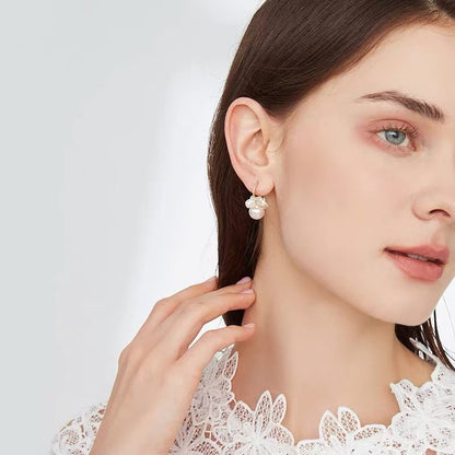 Plated Alloy Needle Freshwater Pearl Flower Earrings | French Chic Elegant Luxury