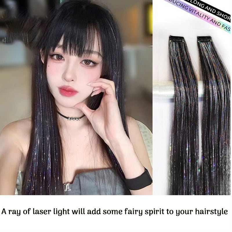 Holographic Tinsel Hair Extensions – Metallic Glitter Hair Strands Kit for DIY Party & Daily Styling