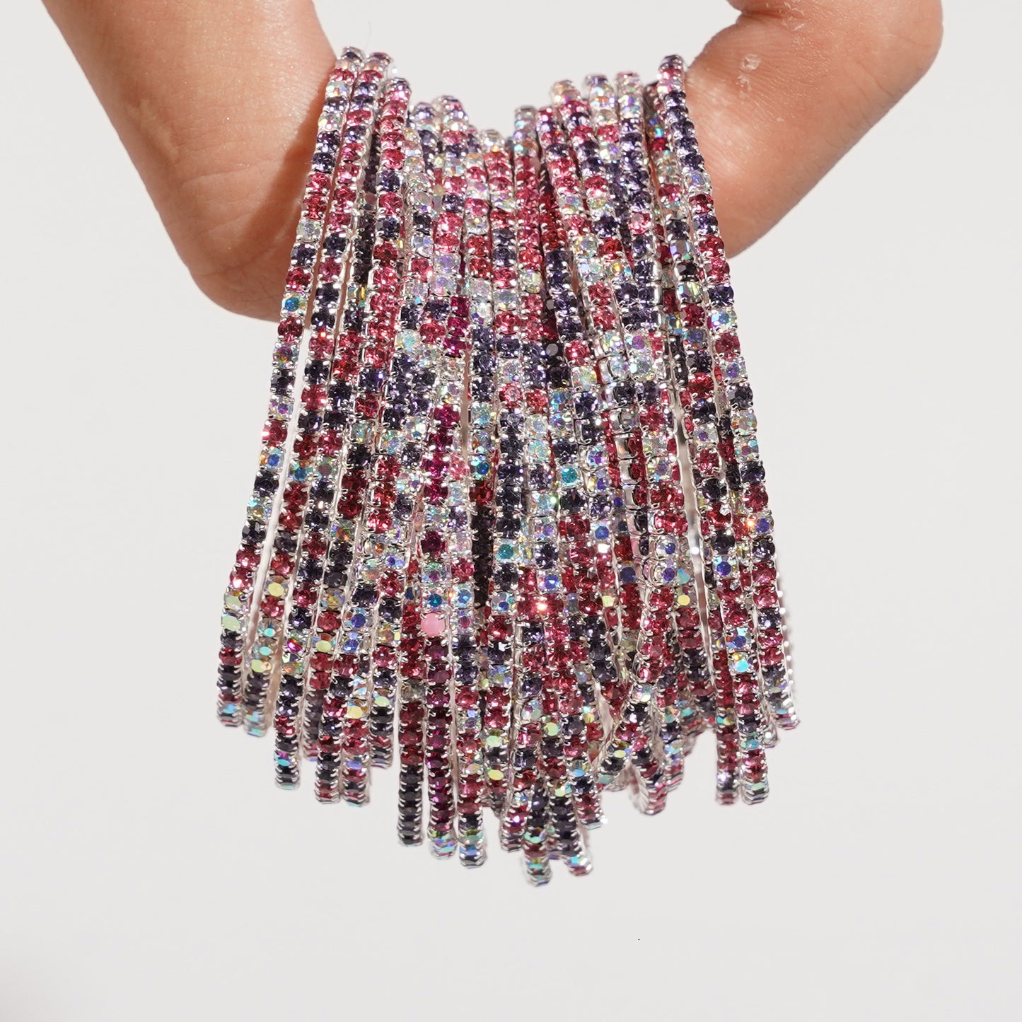 Rhinestone-encrusted elastic bracelet, colored rhinestone bracelet