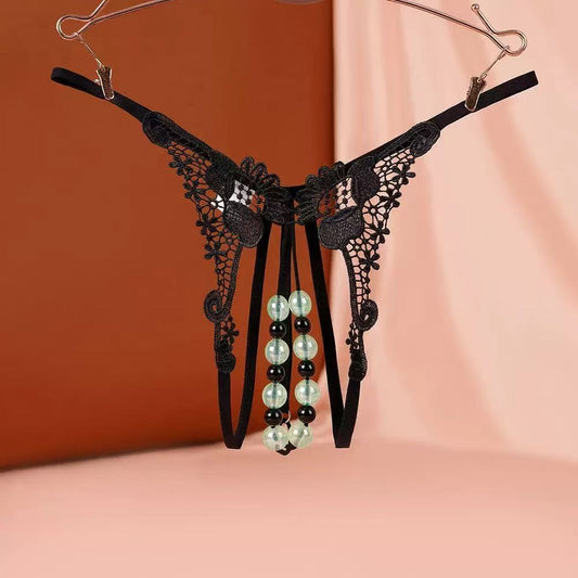 Plus Size Sexy Low-Rise Pearl Massage Thong