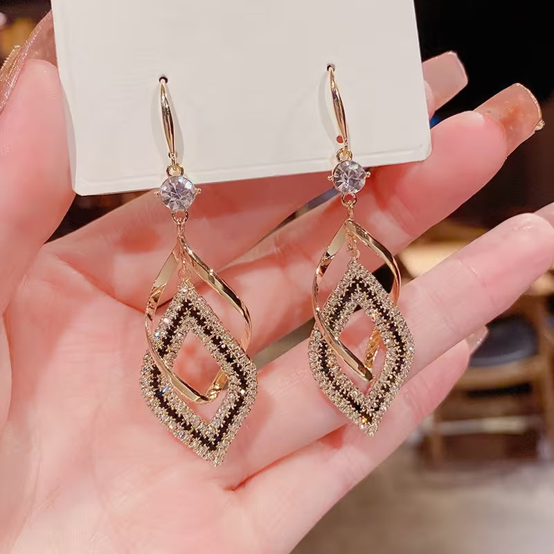 Double-Layer Hollow Diamond Teardrop Earrings