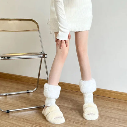Short Turn-Back Fleece Thermal Leg Warmer Knitted Sock Sleeves