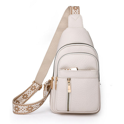 High-Quality Large Capacity Solid Color Crossbody Bag – Patterned Strap Design
