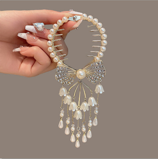 Diamond and Pearl Inlaid Hair Clutch, Elegant Updo Hair Accessory