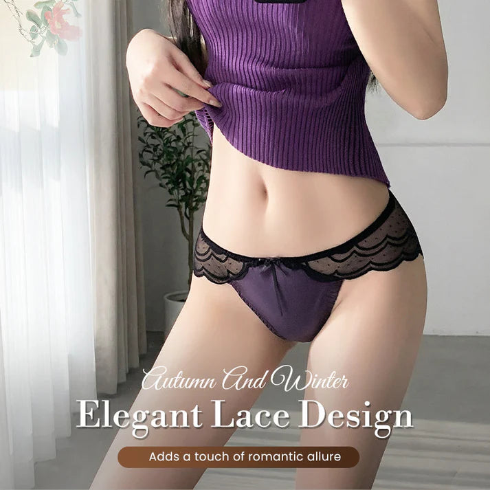 French Luxury Satin Lace Briefs – Wave Mesh Trim, Soft & Comfortable, Feminine Elegance