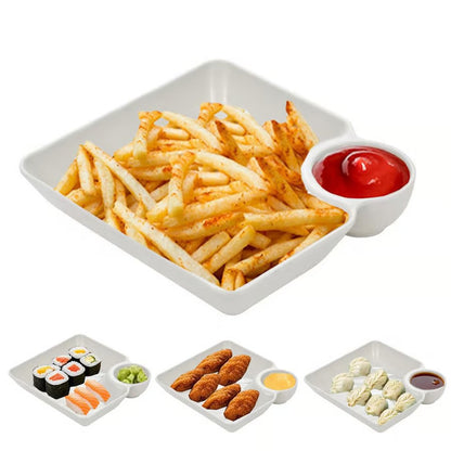 🍟4-Pack Dip Serving Plates – with Sauce Holder, Party Snack Tray