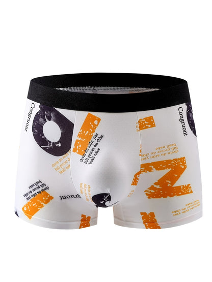 Men's sporty trendy boxer briefs with letter print, ice-silk breathable